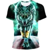 قمصان الرجال 2022 للرجال تي شيرت ثلاثي الأبعاد طباعة الذئب نمط جولة الرقبة الهيب هوب شارع أعلى بالإضافة إلى ملابس الحجم