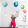 Wall Stickers Rabbit Wall Stickers Kids Room Easter Sticker Decoration Balloon Bunny Children Girl Nursery Decal Drop Delivery Home G Dhvxj