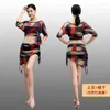 Palco desgaste malha barriga dança treinamento roupas menina estudioso oriental dançarino grande saia curta desempenho trajes de duas peças conjunto