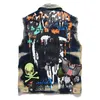 Tute Punk Street Moto Gilet e jeans da uomo Set 2 pezzi Retro blu locomotiva Metal Rock Badge ricamato Denim Wais313m