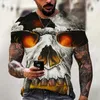 Erkek Tişörtleri 3d Pirnt Korku Kafatası T-Shirt Punk Stil Retro Büyük Boy Sokak Giysileri Gevşek Top Yaz