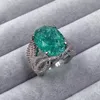 Exquisito anillo de moissanita verde azul 925 Plata de Ley fuego brillante anillo abierto de lujo regalo de joyería de cumpleaños para fiesta femenina