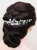 Headpieces Trendy Silver Leaf Elegant Wedding Hair Comb Crystal Pearl Party Accessories Romantiska brudtillbehör Bankettsmycken