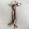 Keychains Genuine Leather Cow Head Totem Sunflower Tassel Keychain For Men Women Fashion Boho Key Rings Bag Pendant