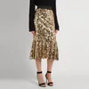 Skirts Shiny Gold Sequin Women Customized Tee Length Midi Skirt Modern Fashion Ruffles Spring Autumn Style