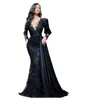 2023 Czarne sukienki na studniowe sukienki zaręczynowe Dubaj Arabski Arabski długie rękawy syrena wieczorna suknia GB0916