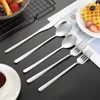 Dinnerware Sets Stainless Steel Korean Style Tableware Hand-polished Soup Spoon Fork Coffee Stirring Spoons Silver Dining Knife Cutlery Set