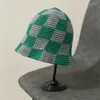 Berets Fashion Japanese Korea Plaid Crochet Bucket Hats Spring Cotton Thread Soft Fisherman Hat Summer Sun Women Designer Bob Cap