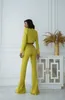 Bright Green Red Carpet Fashion Women Pants Suits 2 Pieces Slim Fit Prom Evening Party Wear Blazer Trouser With Shoulder Pads