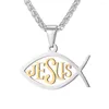 Colares pendentes colares Jesus peixes icthus aço inoxidável ouro/preto cor masculino religioso jóias cristãs ichthys colar mulheres p076