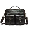 Briefcases Crazy Horse Genuine Leather Men Bag Male Retro Tote Shoulder Crossbody Messenger Mens Vintage Business Laptop