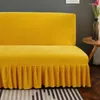 Chair Covers Stretch Velvet Futon Sofa Bed Cover Armless Thick Plush With Skirt Slipcover Couch Furniture Protector 1pc