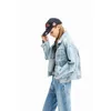 Vestes Femmes Mode Denim Veste Femmes Trou Jeans Vintage Lettre Lâche Femelle Manteaux Casual Bleu Jean Outwear Manteau Femme 2022