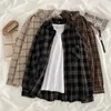 Women's Blouses Shirts Brown Shirt Plus Size Oversized Long Sleeve Top Soft Chic Goth Turn-down Collar Vintage Grunge Clothes