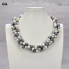 Pendant Necklaces GuaiGuai Jewelry 20" 4 Strands 9-10mm White Black Round Pearl Necklace