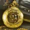 Pocket Watches Tiedan Steampunk Skeleton Mechanical Men Antique Hand Wind Necklace FOB Watch Chain Gold