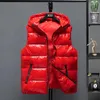 Men's Vests 2022 Men Winter Bright Hooded Thick Vest Waterproof Cotton Padded Sleeveless Coat Waistcoat M-5XL