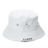 Berets 1Pc Unisex Women Men Bucket Hat Pin Rings Sunhat Caps Summer Hats White/Black Fishing Hunting Cap