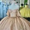 Sparkly Ball Gown Quinceanera Dresses Off the Shoulder Glitter Sequin Sweet 16 Gowns Plus Size Vestidos De 15 Anos