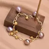 Link Bracelets Fashion Baroque Purple Pink Natural Freshwater Pearl Bracelet Chain Bangle For Women Girl Wedding Party Gift Jewelry