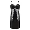 Lässige Kleider S-2XL Sexy V-Ausschnitt Rückenfrei Club Partykleid DamenPVC Wet Look Latex Bodycon Hollow Out PU Leder