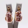 Pendientes de tuerca Perla morada Natural de agua dulce Oro brillante Forma de gota plana Zirconia Mujer