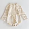 Rompers Spring Baby Ubrania Dziewczyny Romper Autumn Long Rleeve Girl Knit Hollow Out Speit 221107