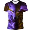 قمصان الرجال 2022 للرجال تي شيرت ثلاثي الأبعاد طباعة الذئب نمط جولة الرقبة الهيب هوب شارع أعلى بالإضافة إلى ملابس الحجم