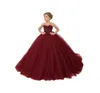 Burgundy Flower Girl Dresses 2023 First Holy Communion Dresses For Girls Ball Gown Wedding Party Dress Kids Evening Prom GB1108