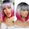 Synthetic Bob Wigs With Bangs For Woman Cosplay Short Straight Gradient Color Wig For Daily Use Natural Heat Resistant Fiber False Hair