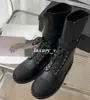 Designer Women Boots Metallic Buckle Boot Autumn Winter Black Leather Booties New Thick-heeled Tie-in Short Tube Fashion Ladies Half Boots With Box