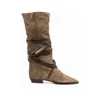 Stivali da donna a punta con tubo centrale a rete rossa Same Western Boot 's New Frosted Suede Lace Up Cavaliere con tacco basso in autunno 2022 07091011