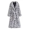 Women's Fur Faux Zebra Striped Long Coat For Women 2022 Winter Lapel Sleeve Lace-up Streetwear Loose Thicken Female DF185