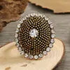 Anéis de casamento étnico grande oxidado Vintage Metal Flower for Women Boho Crystal Ajustável Midi Finger Anilos Party Jewelry Gift