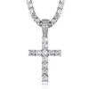 Hanger Kettingen Hip Hop Micro Pave Zircon Cross Crystal Custom Size Tennis Chain Ketting Uit Mannen Sieraden