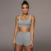 Kadınların Tracksits Kadın Süper Streç Rahat Spor İki Parçalı Takım Yoga Sport Kısa Yelek Yüksek Bel İnce Şort 2 adet Setler Yaz Moda