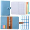 Cahiers bricolage manuel en cuir PU feuilles mobiles bloc-notes enveloppe bloc-notes 2 poches à fermeture éclair1 autocollant bleu ensemble de papeterie de bureau