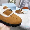 P Triangle Prad Slippers Designer Woman Fashion Luxury Warm Memory Foam Suede Plush Shearling Lined Slip on Indoor Outdoor Clog House Women 2023