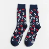 Calcetines para hombres Autumn Winter Cartoon Mens con cartas y ropa de calle Funny Happy Happy Men's Casual Middle Tube Men Sock Sox