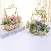 Decorative Flowers Simulation Potted Plant Non-fading Artificial Flower With Metal Golden Color Vase Wedding Party Desktop Ornament