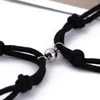 Strand Fashion 2pcs/set Black Rope Distance Magnet Couple Bracelet Mom Dad Love Heart Charm Family Jewelry Mother's Day Gifts