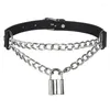 Choker gotisk låskedja halsband krage goth hänglås hänge halsbaspunk kvinnor svart läder emo kawaii häxa rave smycken