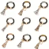 Schlüsselanhänger Leopard Schlüsselanhänger Armband Quaste Holzperlen Anhänger Schlüsselanhänger für Frauen Schlangendruck Runde Charms Großhandel