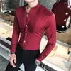 Mannen Overhemden Britse Stijl Heren Smoking Shirt Lange Mouw Opstaande Kraag Mode Gentleman's Slim Party Top Lente Maat S-5XL