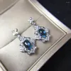 Stud Earrings Retro Bow Hollowing Natural Blue Topaz Gemstone S925 Silver Girl Women Party Jewelry