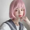 ヘアレースウィッグウィッグ女性短いストレートヘアボボナチュラルトリムフェイスピンクのffy学生エアバングカバーカバー