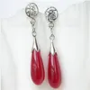 Genuine Dangle 8 21mm drop red jade Earrings 18KGP post e1804257G