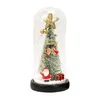 유리 덮개에 크리스마스 장식 나무가 밝은 인공 소나무 테이블 장식 현실적인 눈이 효과 홈 장식을위한 홈 장식