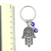 الجملة المحظوظ Hamsa Fatima Hand Key Rings Keychain Carning Keyring Blue Turkish Evil Eyer Key Chain for Women Men المجوهرات هدية