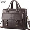 Briefcases Luxury Men Genuine Leather Briefcase Business Bag Cow Laptop 14 Inch Office Male Portfolio Brown